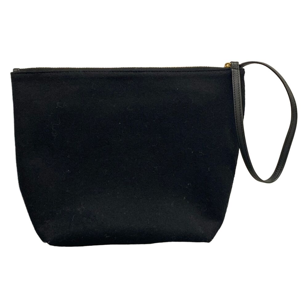 Saint Laurent PARIS Embroidery Pouch Pouch 710435 Black Gold Wool Leather - Picture 2 of 6
